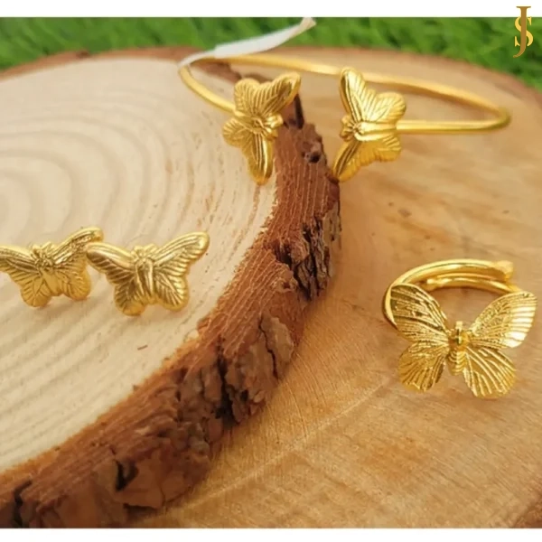 Sanaadhya Golden Brass Butterfly Bracelet With Earring and Ring