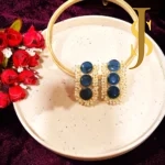 Long Studs With Beads And Stones - Navy Blue