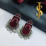 Silver Replica Studs With Beads - Maroon