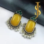 Silver Replica Studs With Beads - Yellow set