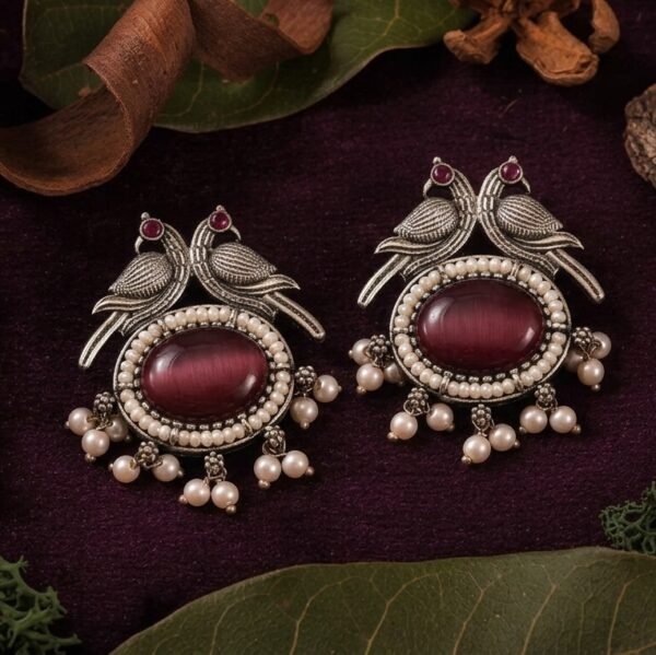 Sanaadhya Silver Replica Bird Earrings
