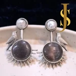 Silver Replica Bird’n’ Pearl Studs - Charcol Grey