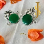 Silver Replica Ganpati Studs - Green