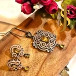 Victorian Plated American Diamond Yellow Crystal Pendant and Bracelet Combo With Rose Gold Finish set