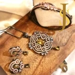 Victorian Plated American Diamond Yellow Crystal Pendant and Bracelet Combo With Rose Gold Finish