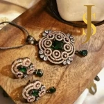 Victorian Plated American Diamond Green Crystal Pendant and Bracelet Combo With Rose Gold Finish set