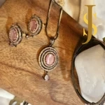 Victorian Plated American Diamond Oval Aqua Green Crystal Pendant and Bracelet Combo With Rose Gold Finish new design