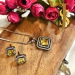 Victorian Plated American Diamond Square Pendant Set and Bracelet Combo design set