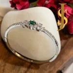 Rhodium Plated American Diamond Emerald Flower Pendant, Ring and Bracelet Combo online design