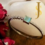 Rhodium Plated American Diamond Mint Green Flower Pendant, Ring and Bracelet Combo online set