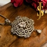 Rhodium Plated American Diamond Statement Crystal Pendant Set with Chain and Earrings