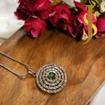 Rhodium Plated American Diamond Emerald Pendant Set and Ring Combo online design