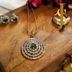 Rhodium Plated American Diamond Emerald Pendant Set and Ring Combo online set