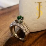 Rhodium Plated American Diamond Emerald Pendant Set and Ring Combo set