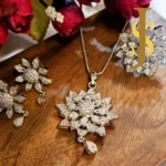 Rhodium Plated American Diamond Daisy Pendant and Ring Combo