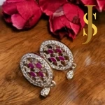 Rhodium Plated Pineapple American Diamond Ruby Red Pendant Set and Ring Combo set