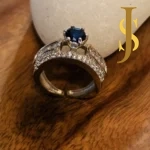 Rhodium Plated American Diamond Blue Mini Necklace and Ring Combo design