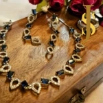 Rhodium Plated American Diamond Blue Mini Necklace and Ring Combo set