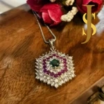 Rhodium Plated American Diamond Multicolour Pendant Set and Ring Combo online