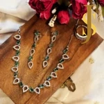 Rhodium Plated American Diamond Mint Green Mini Necklace and Ring Combo