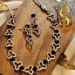 Rhodium Plated Dazzling American Diamond Black Necklace and Ring Combo