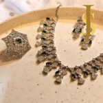 Rhodium Plated American Diamond Stone Green Necklace and Ring Combo online set