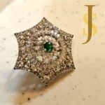 Rhodium Plated American Diamond Stone Green Necklace and Ring Combo set