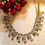 Rhodium Plated American Diamond Stone Green Necklace and Ring Combo