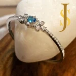 Rhodium Plated American Diamond Stone Sky Blue Necklace and Bracelet Combo design set