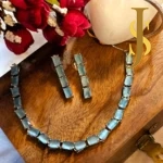 Rhodium Plated American Diamond Stone Sky Blue Necklace and Bracelet Combo design