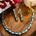 Rhodium Plated American Diamond Stone Sky Blue Necklace and Bracelet Combo