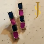 Rhodium Plated American Diamond Crystal Blue Hot Pink Necklace and Ring Combo new design set