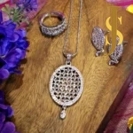 Rhodium Plated Pineapple American Diamond White Pendant Set and Ring Combo online