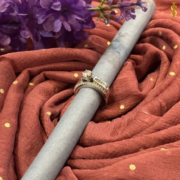 Sanaadhya Rhodium Plated American Diamond Solitare Ring