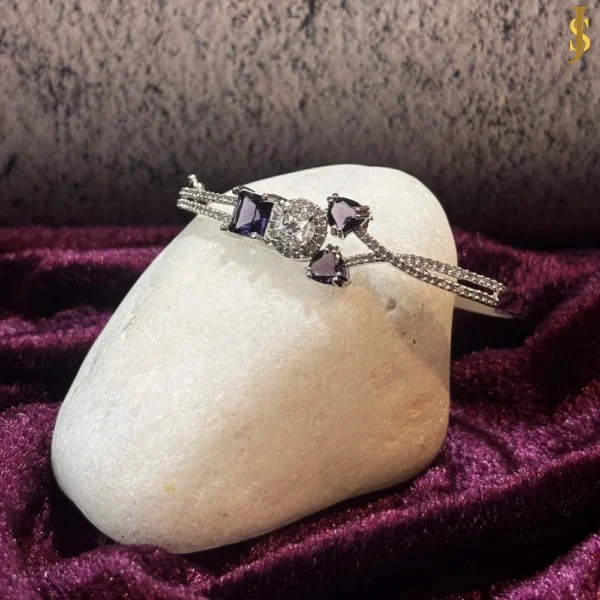 Sanaadhya Rhodium Plated American Diamond Adorable Openable Crystal Purple Bracelet