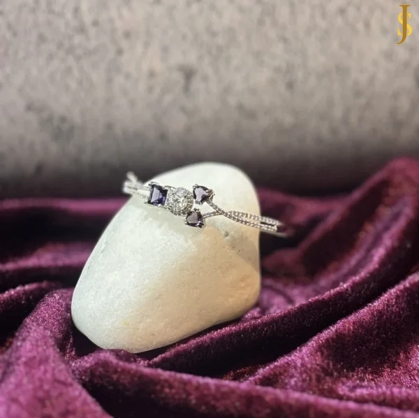 Rhodium Plated American Diamond Adorable Openable Crystal Purple Bracelet