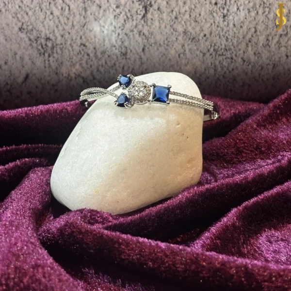 Sanaadhya Rhodium Plated American Diamond Adorable Openable Crystal Blue Bracelet