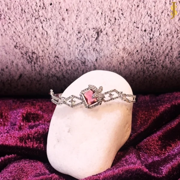 Sanaadhya Rhodium Plated American Diamond Dazzling Openable Crystal Ruby Bracelet