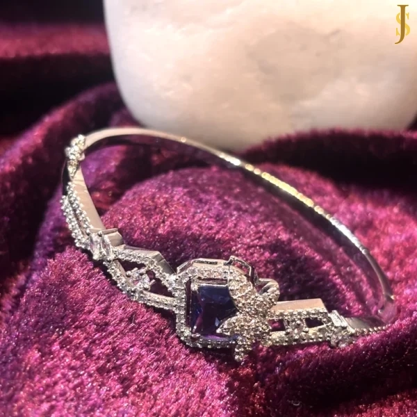 Sanaadhya Rhodium Plated American Diamond Dazzling Openable Crystal Purple Bracelet