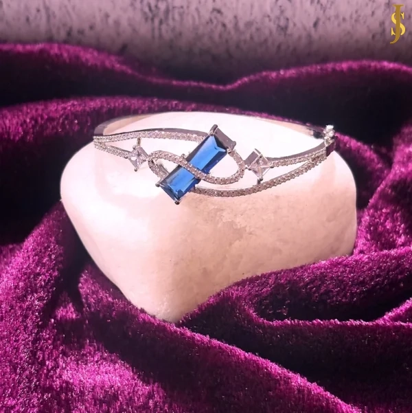 Sanaadhya Rhodium Plated American Diamond Elegant Openable Crystal Blue Bracelet