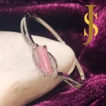 Rhodium Plated American Diamond Openable Rectangle Pink Bracelet