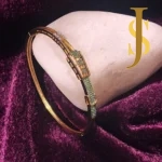 Gold Plated American Diamond Sleek Openable Statement Bracelet Green