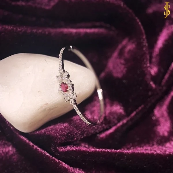 Sanaadhya Rhodium Plated American Diamond Openable Ruby Bracelet