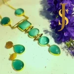 Monalisa Stone Beautiful Statement Neckpiece With Chain In Aqua Green
