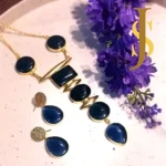 Navy Blue Statement Necklace: An Artistic Monalisa Stone Jewellery design set
