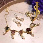 Handcrafted Multicolor Druzy Stone & Pearl Choker set