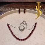 Rhodium Plated American Diamond Single Line Crystal Red Necklace and Ring Combo set