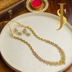 Antique Gold Floral CZ Necklace Set with Pink & Green Stone online