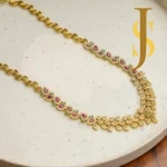 Antique Gold Floral CZ Necklace with Pink & Green Stone