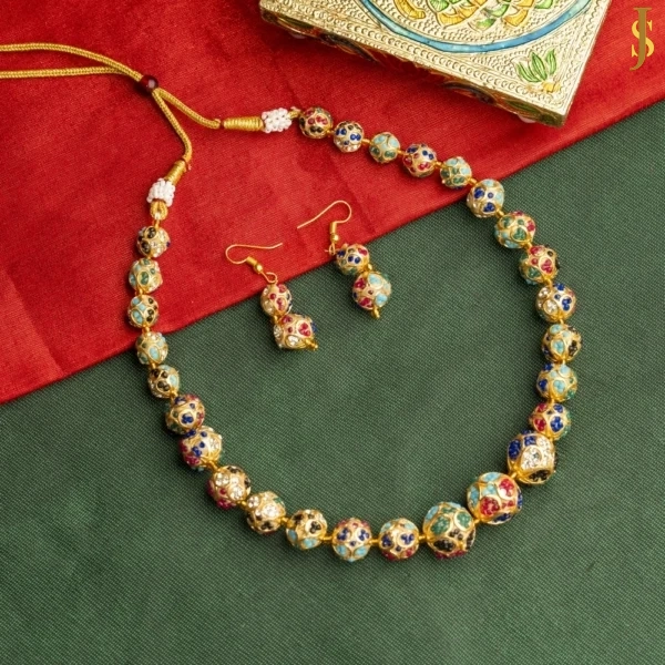 Regal Beaded Mala: Exquisite Meenakari Gold Jewellery Set online Jewellery